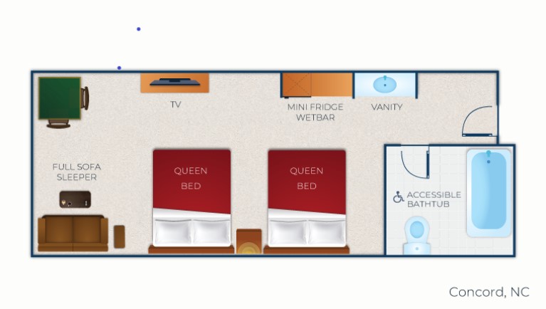 The floor plan for the accessible shower Family Suite
